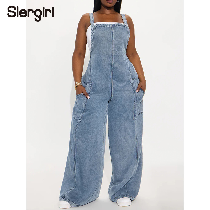 Women'S Fashion Overalls - Macacão Jeans Lavado Slergiri Streetwear Feminino