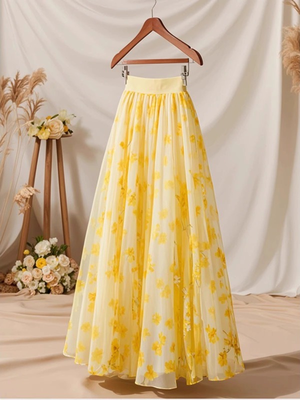 A-Line Skirt Midi - Saia Midi Feminina Amarela de Cintura