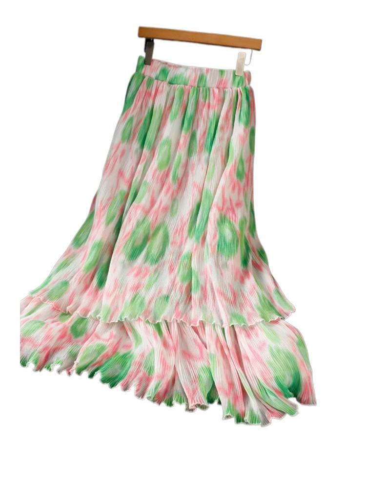 Pleated Skirt Women - 2026 moda doce floral impressão chiffon