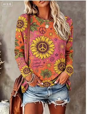 Women Fashion Styles - Camiseta Feminina de Manga Longa com