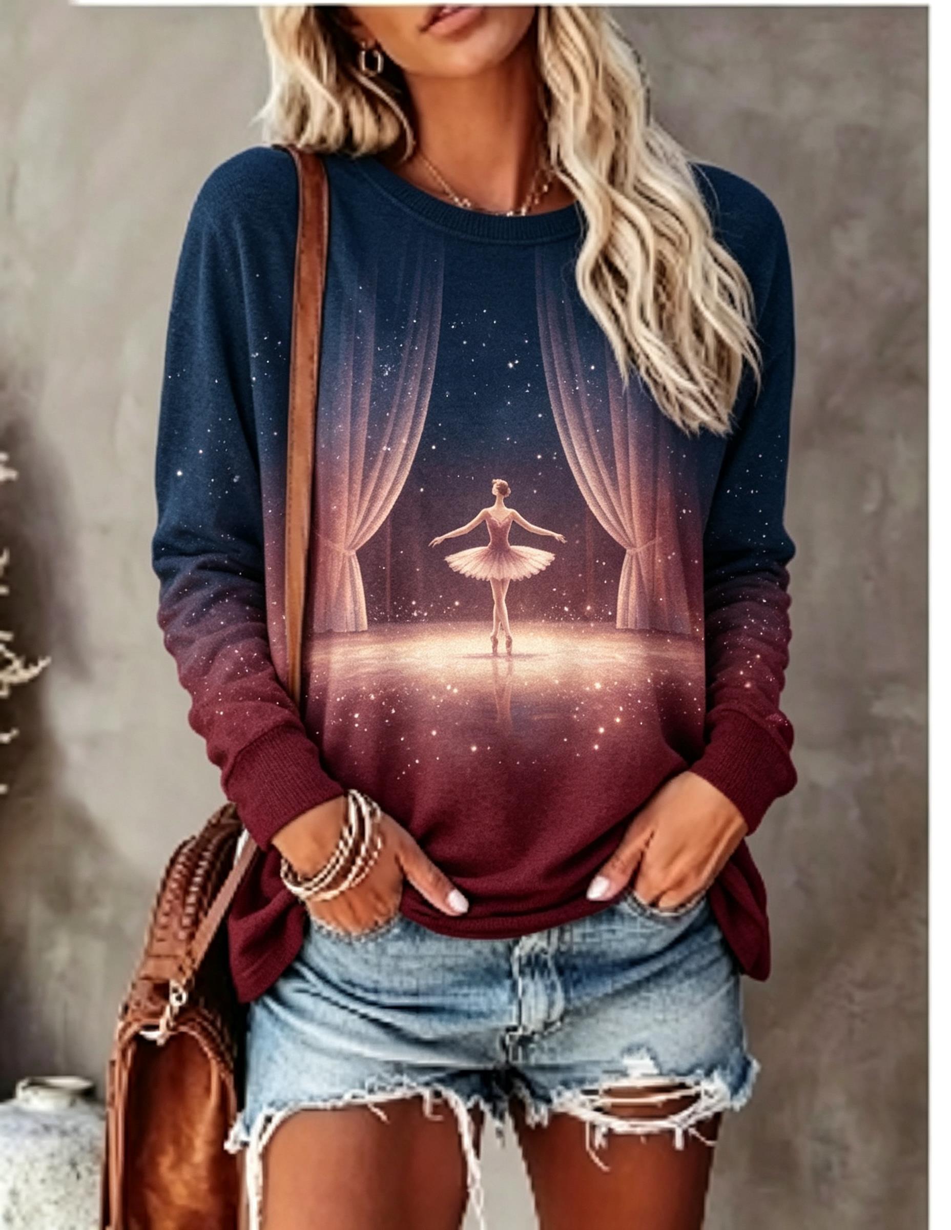 Women Fashion Styles - Camiseta Feminina de Manga Longa com