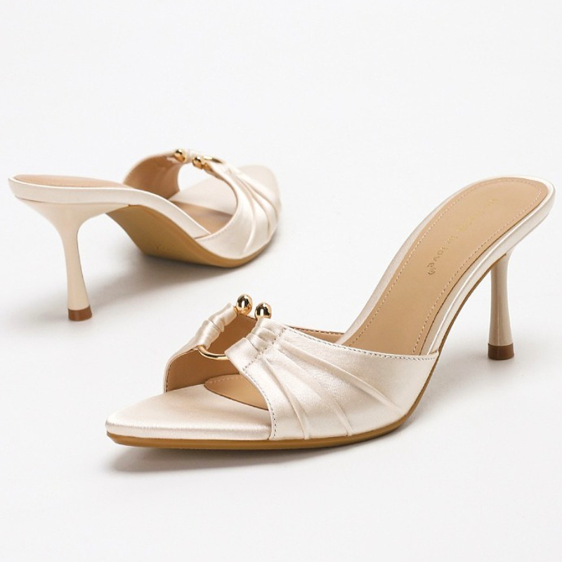 Women'S Fashion Brand Shoes - Anel de metal plissado cetim elegante