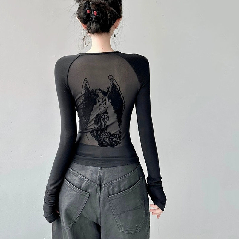 Women Fashion Usa - Gidyq-camiseta feminina com estampa de anjo,