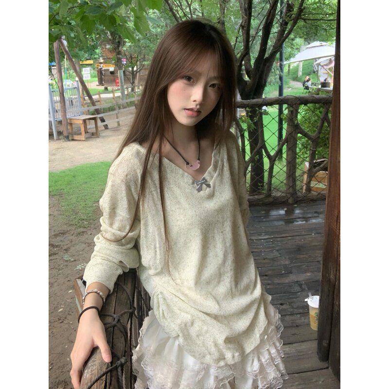 Blusa de manga comprida com de - Women Fashion Korean avaliação e preço