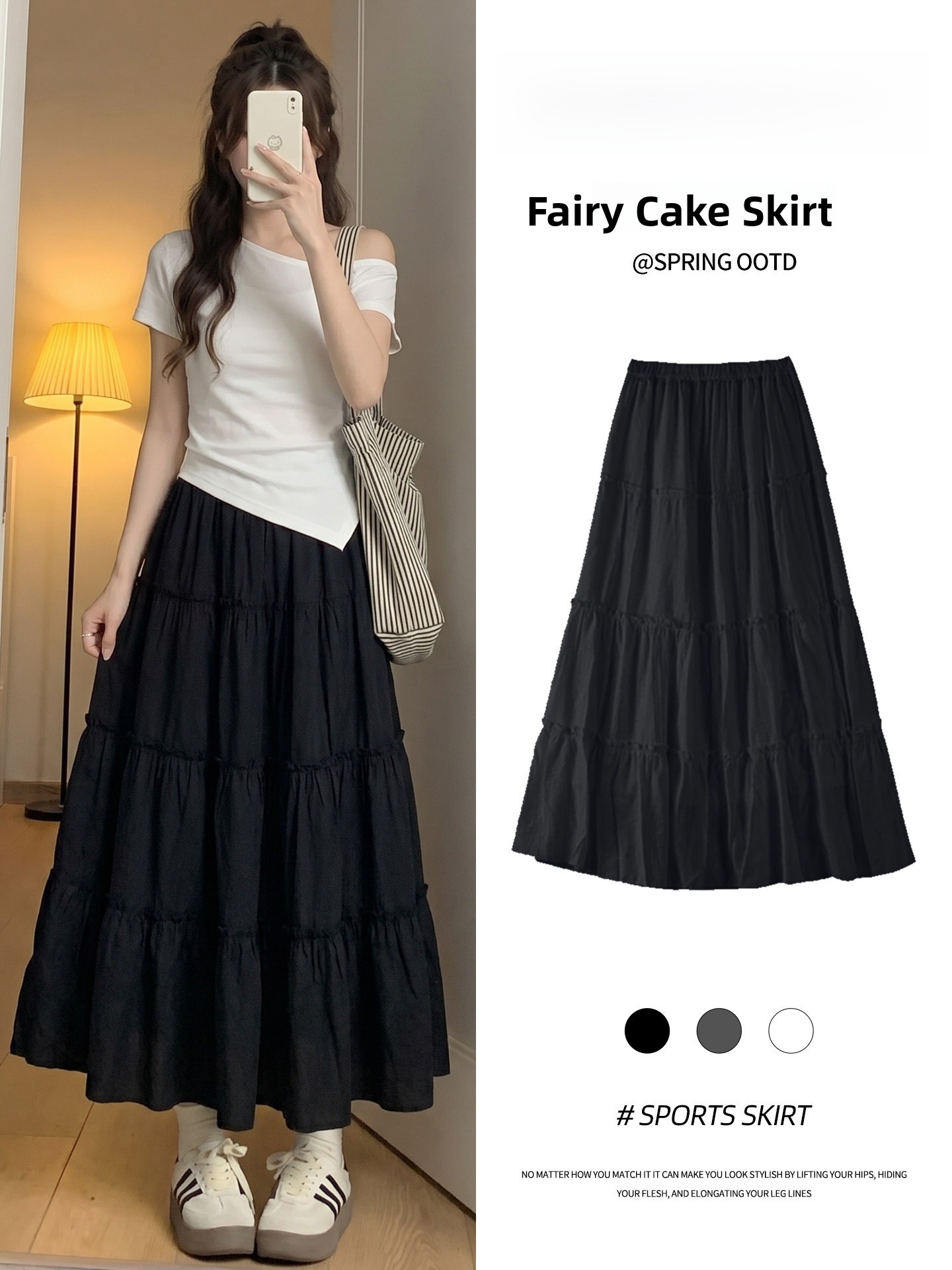 Saia Midi Preta Feminina Plus  - A-Line Skirt Midi avaliação e preço