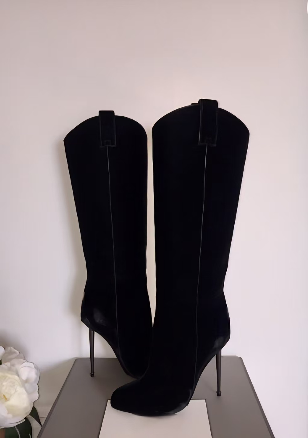 Botas Femininas de Veludo Pret - Women'S Fashion Edgy avaliação e preço