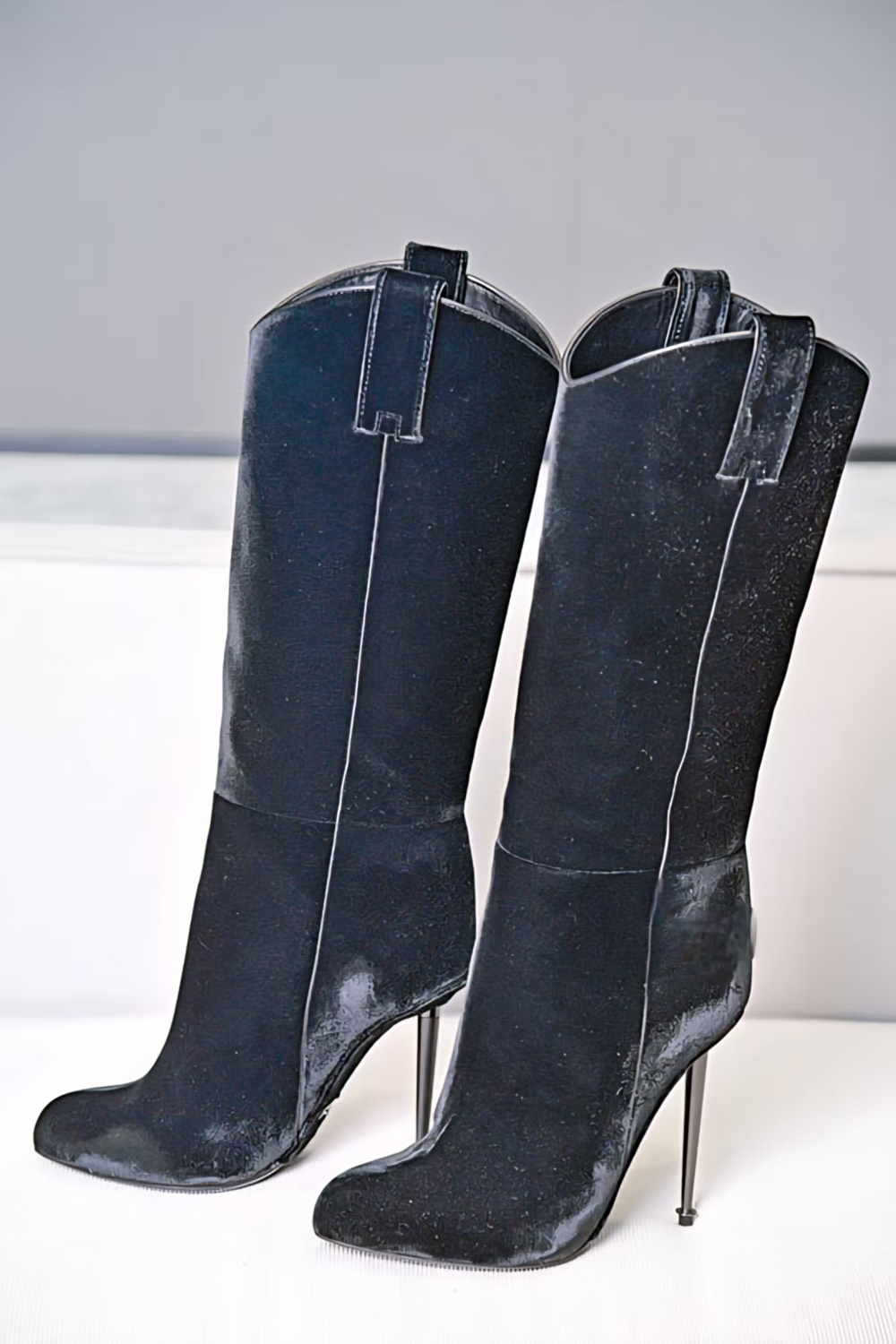 Botas Femininas de Veludo Pret - Women'S Fashion Edgy avaliação e preço